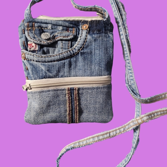 Handmade cross body purse made from mek denim jeans - Picture 2 of 6